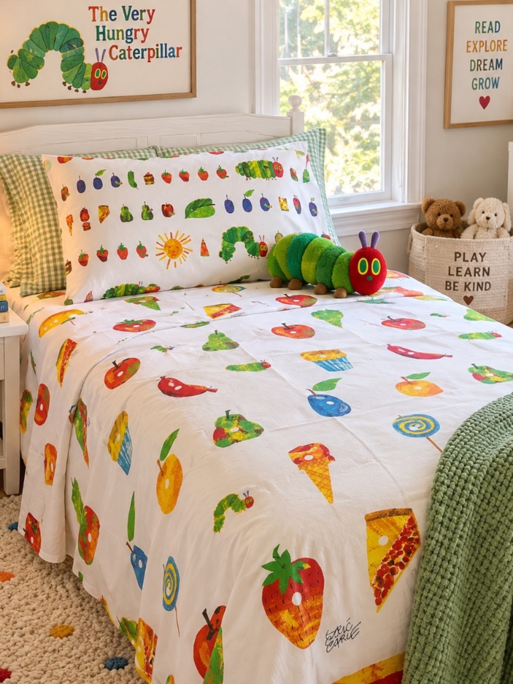 Vintage Y2K Era Eric Carle Very Hungry Caterpillar Full Sheet Set 3 Piece 2006
